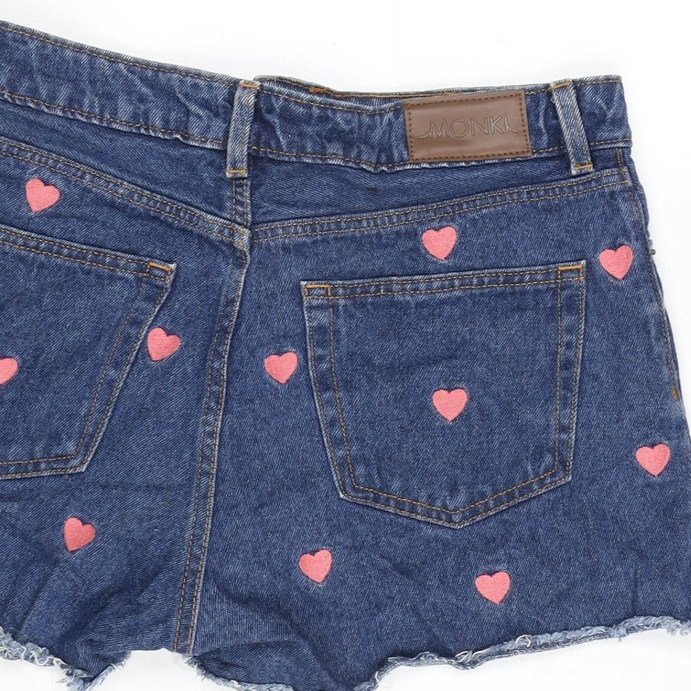 Monki Womens Blue Cotton Cut-Off Shorts Size 29 in Regular Zip