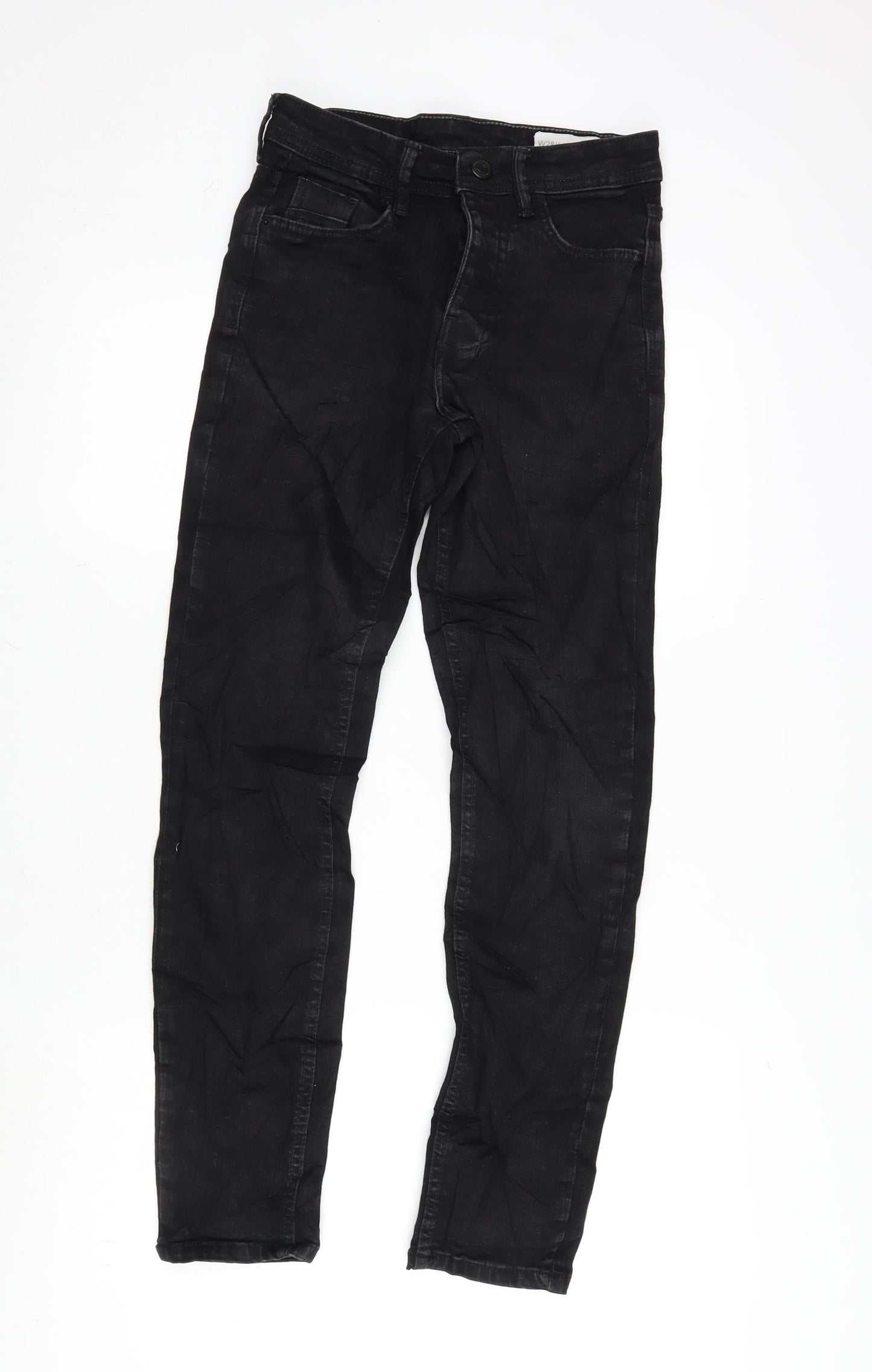 Denim & Co. Mens Black Cotton Blend Straight Jeans Size 28 in L30 in Regular Button