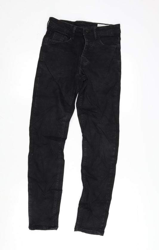 Denim & Co. Mens Black Cotton Blend Straight Jeans Size 28 in L30 in Regular Button