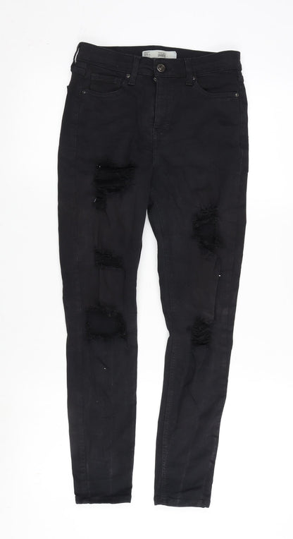 Topshop Womens Black Cotton Blend Tapered Jeans Size 26 in L26 in Regular Zip