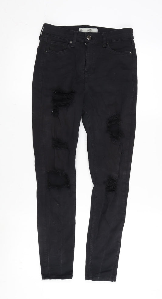 Topshop Womens Black Cotton Blend Tapered Jeans Size 26 in L26 in Regular Zip