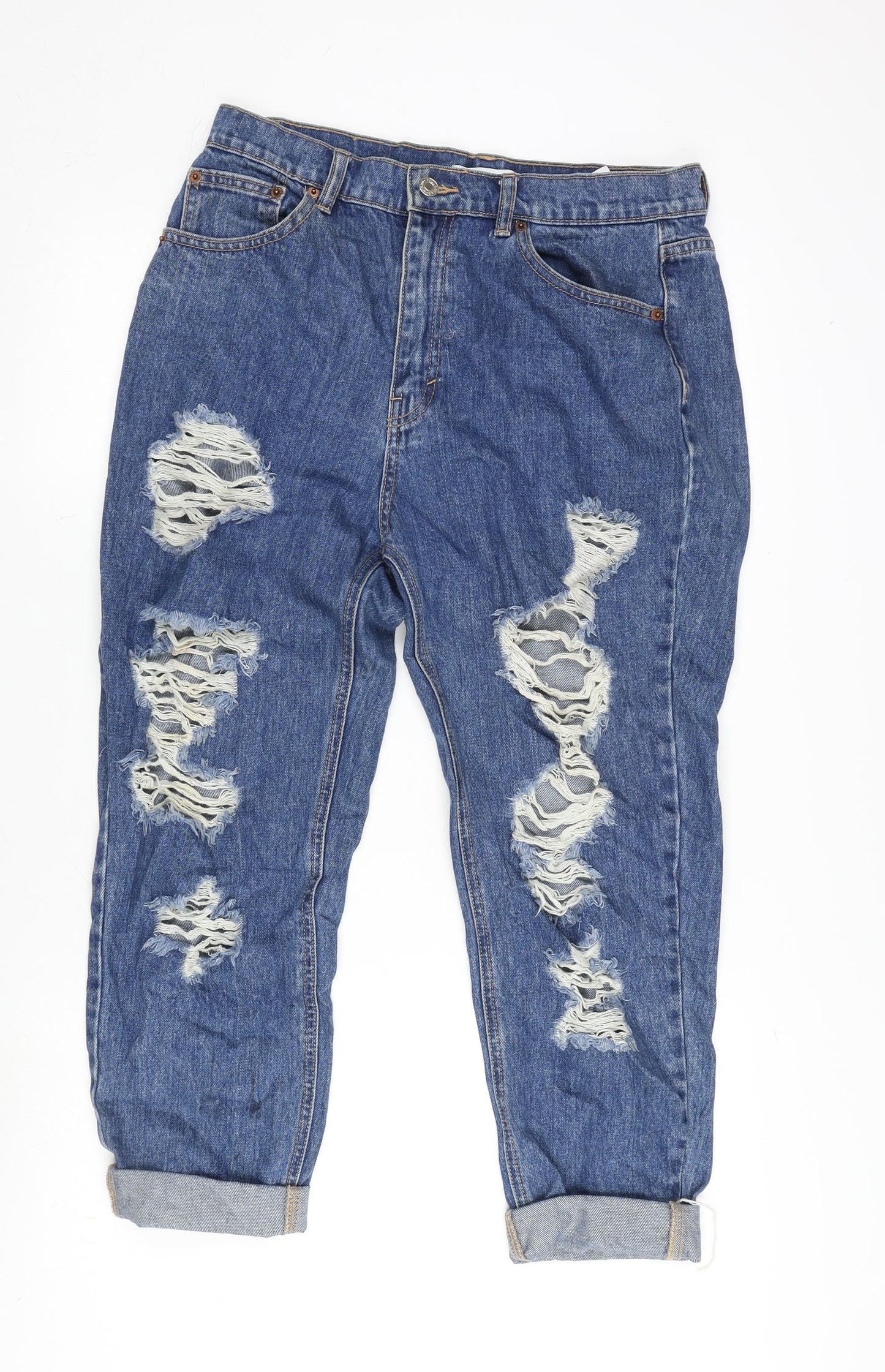 Pull&Bear Womens Blue Cotton Straight Jeans Size 14 L23 in Regular Zip