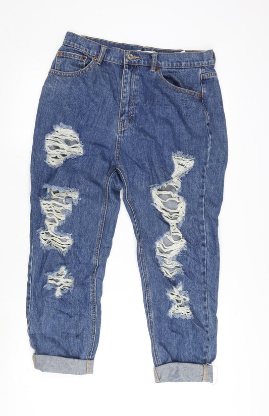 Pull&Bear Womens Blue Cotton Straight Jeans Size 14 L23 in Regular Zip