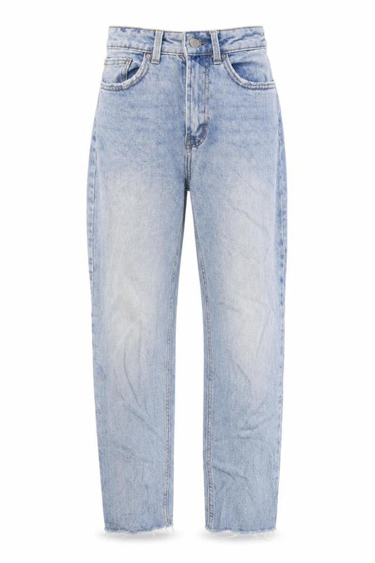 Front view of Denim & Co. women’s blue cotton blend straight jeans, size UK 6, 25-inch leg regular zip