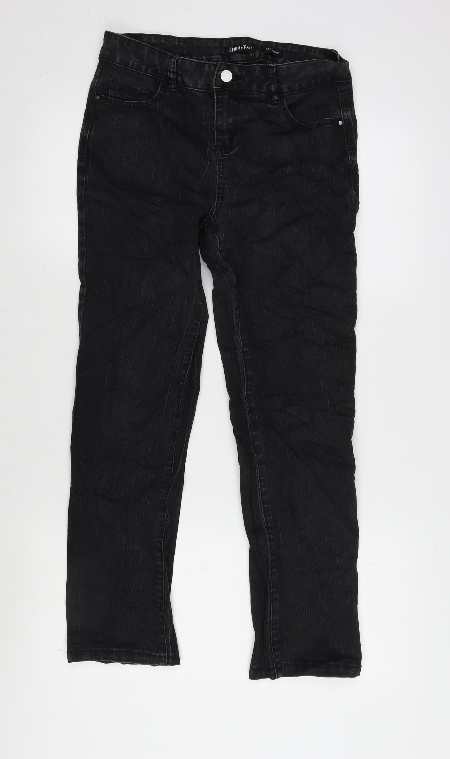 TU Womens Grey Cotton Blend Straight Jeans Size 10 L27 in Regular Zip