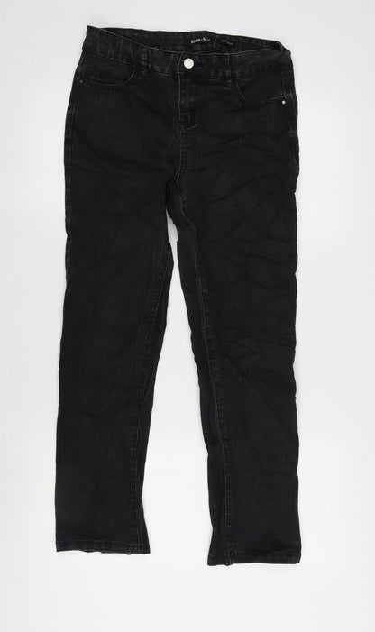 TU Womens Grey Cotton Blend Straight Jeans Size 10 L27 in Regular Zip