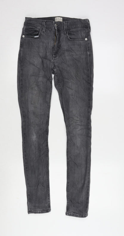 French Connection Womens Grey Cotton Blend Tapered Jeans Size 10 L28 in Regular Zip