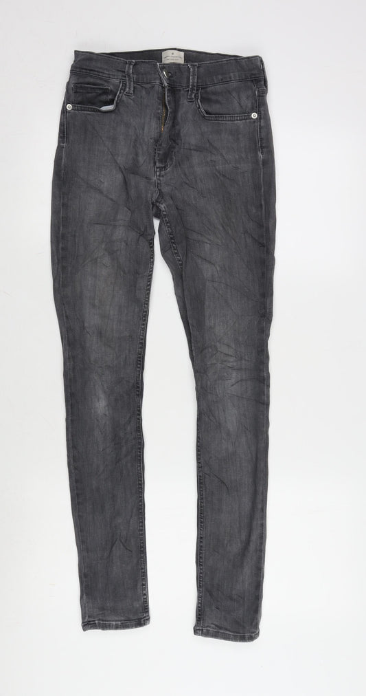 French Connection Womens Grey Cotton Blend Tapered Jeans Size 10 L28 in Regular Zip