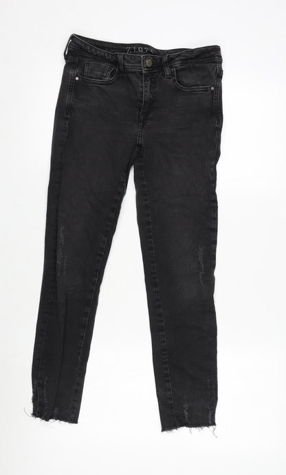 Zara Womens Grey Cotton Blend Straight Jeans Size 38 in L26 in Regular Zip - Distressed - Raw hem.