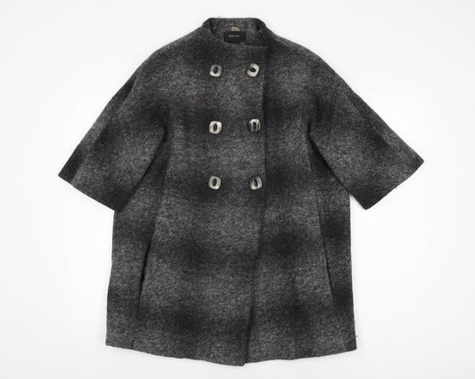 Mango Womens Grey Geometric Overcoat Coat Size S Button