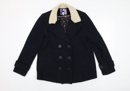 Henry Holland Womens Blue Overcoat Coat Size 12 Button