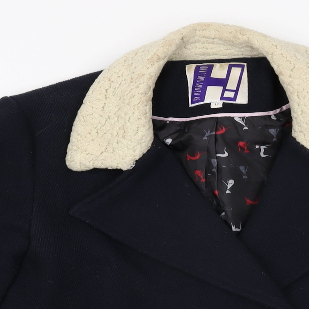 Henry Holland Womens Blue Overcoat Coat Size 12 Button