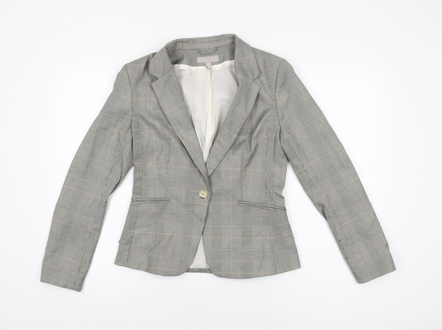 H&M Womens Grey Plaid Polyester Jacket Suit Jacket Size 10