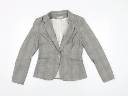H&M Womens Grey Plaid Polyester Jacket Suit Jacket Size 10