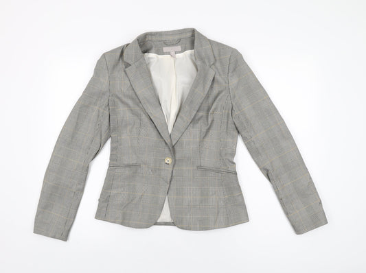 H&M Womens Grey Plaid Polyester Jacket Suit Jacket Size 10