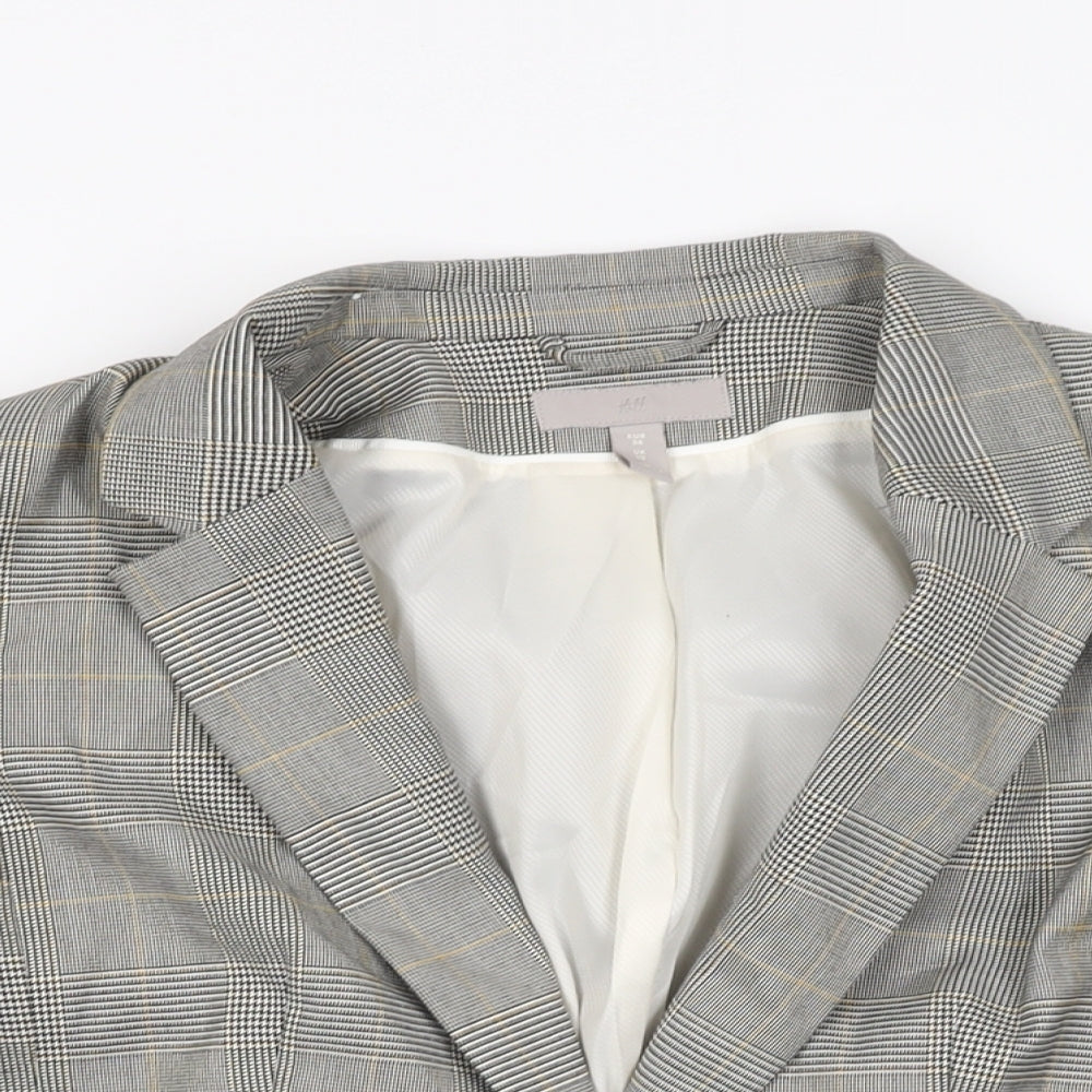 H&M Womens Grey Plaid Polyester Jacket Suit Jacket Size 10