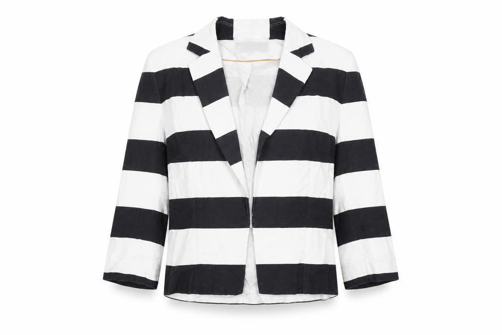 Marks & Spencer Womens White Striped Jacket Size 12 Hook & Eye