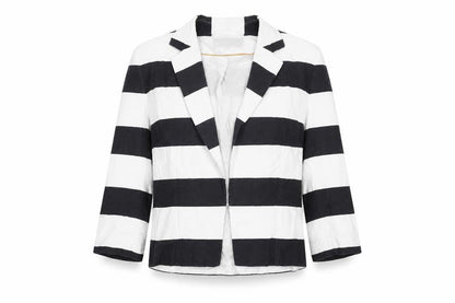 Marks & Spencer Womens White Striped Jacket Size 12 Hook & Eye