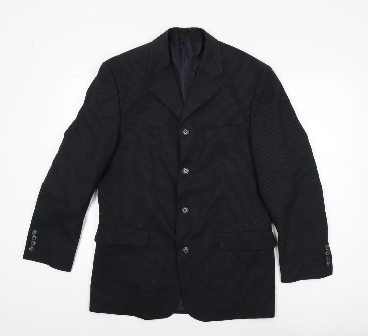 Equity Mens Black Striped Polyester Jacket Suit Jacket Size 38 Regular