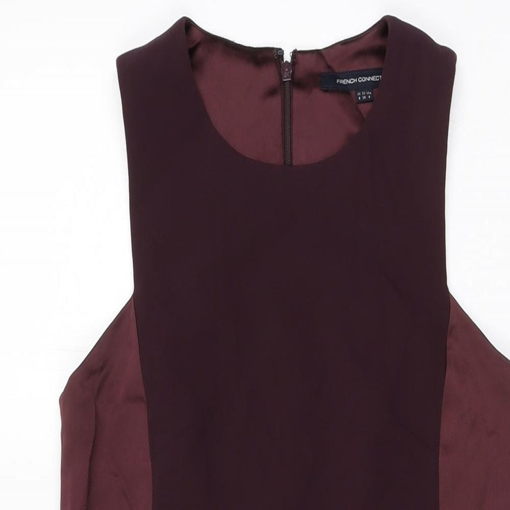French Connection Womens Red Acetate Shift Size 8 Round Neck Zip