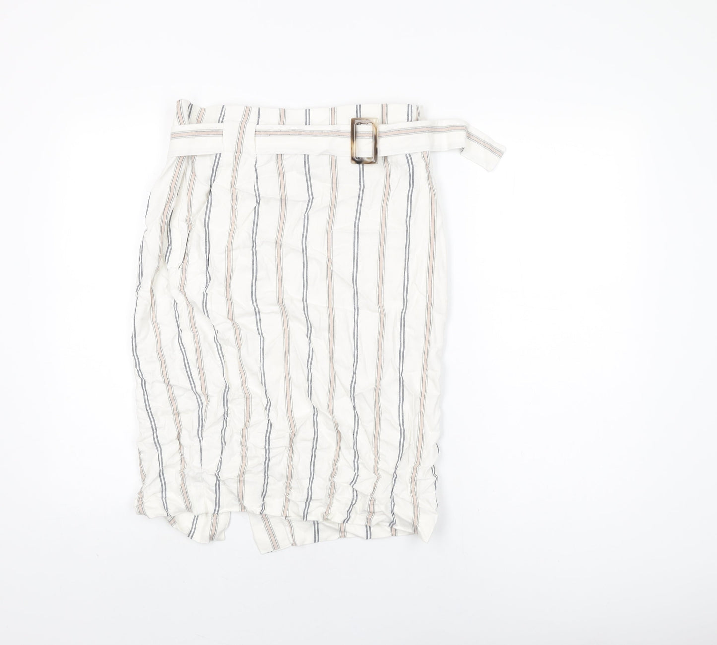 Marks and Spencer Womens White Striped Viscose Straight & Pencil Skirt Size 12 Zip