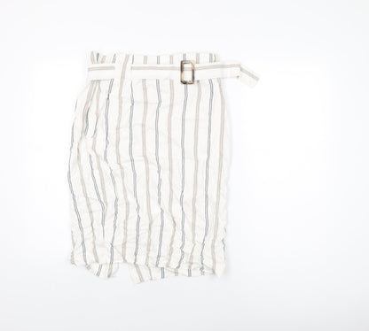 Marks and Spencer Womens White Striped Viscose Straight & Pencil Skirt Size 12 Zip