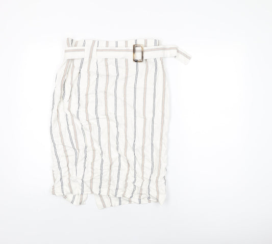 Marks and Spencer Womens White Striped Viscose Straight & Pencil Skirt Size 12 Zip