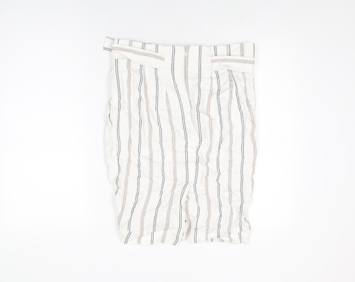 Marks and Spencer Womens White Striped Viscose Straight & Pencil Skirt Size 12 Zip