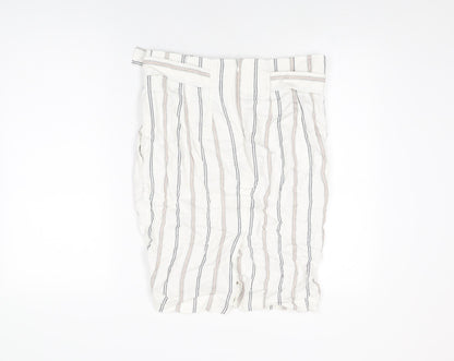 Marks and Spencer Womens White Striped Viscose Straight & Pencil Skirt Size 12 Zip