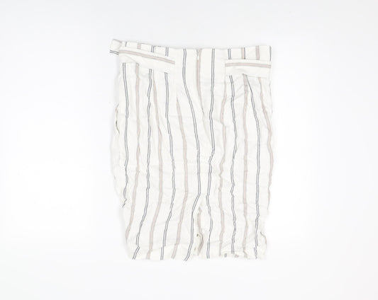 Marks and Spencer Womens White Striped Viscose Straight & Pencil Skirt Size 12 Zip