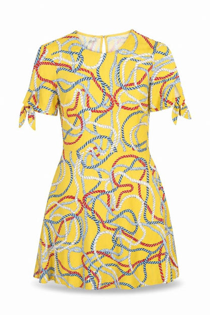 Mango Womens Yellow Geometric Polyester Mini Size M Round Neck Zip