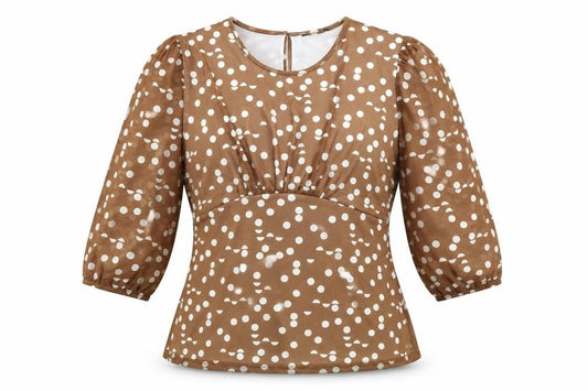 Klass Womens Brown Polka Dot Polyester Basic T-Shirt Size 14 Round Neck