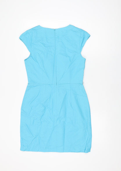 Oasis Womens Blue Cotton Bodycon Size 12 Round Neck Zip