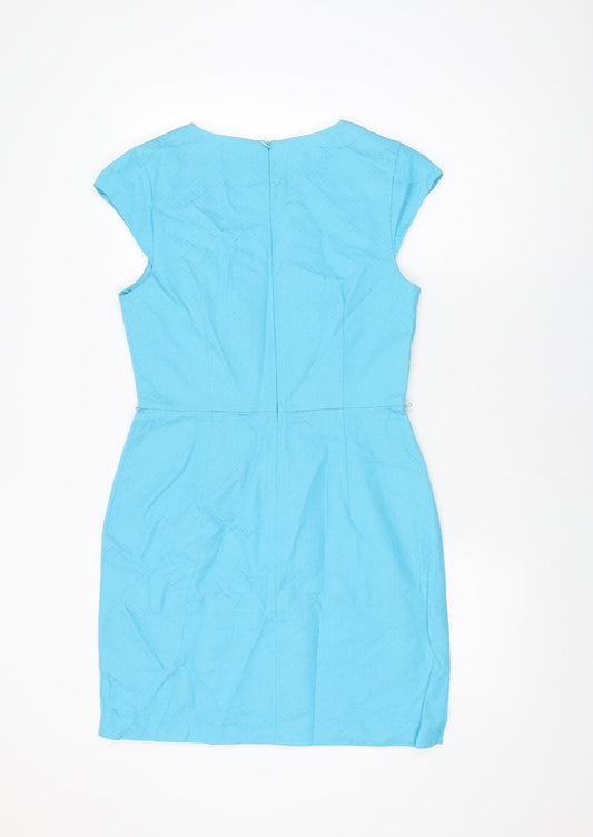 Oasis Womens Blue Cotton Bodycon Size 12 Round Neck Zip