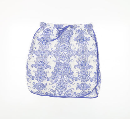 Marks and Spencer Womens White Geometric Viscose Mini Skirt Size 12 Drawstring