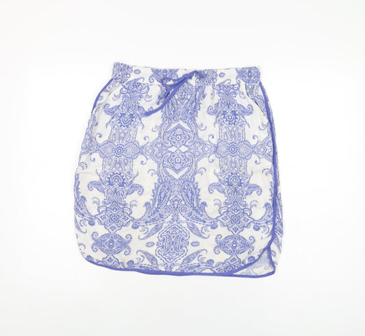 Marks and Spencer Womens White Geometric Viscose Mini Skirt Size 12 Drawstring