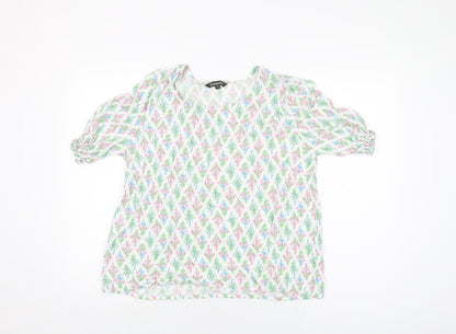 Bonmarché Womens White Floral Viscose Basic T-Shirt Size 14 Round Neck