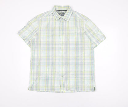 Marks and Spencer Mens White Plaid Cotton Button-Up Size M Collared Button