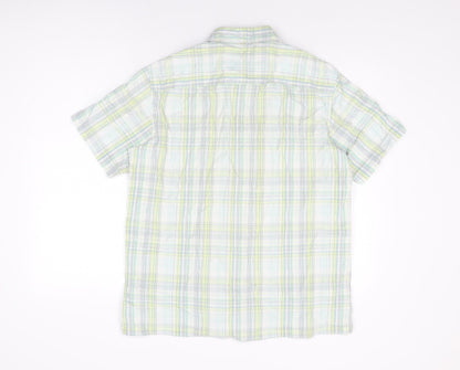 Marks and Spencer Mens White Plaid Cotton Button-Up Size M Collared Button