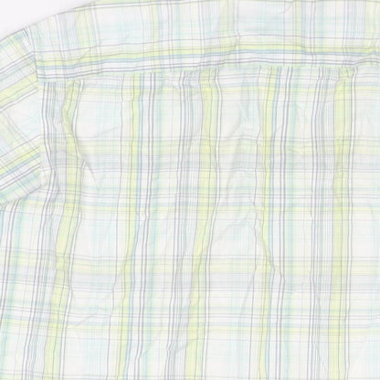 Marks and Spencer Mens White Plaid Cotton Button-Up Size M Collared Button