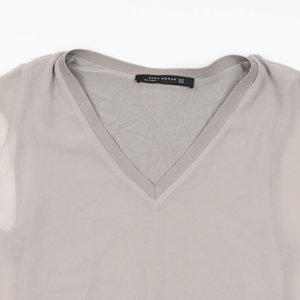 Womens UK Size XS Zara Beige Basic Blouse
