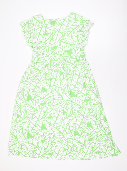 NEXT Womens White Geometric Cotton A-Line Size 10 Round Neck Pullover