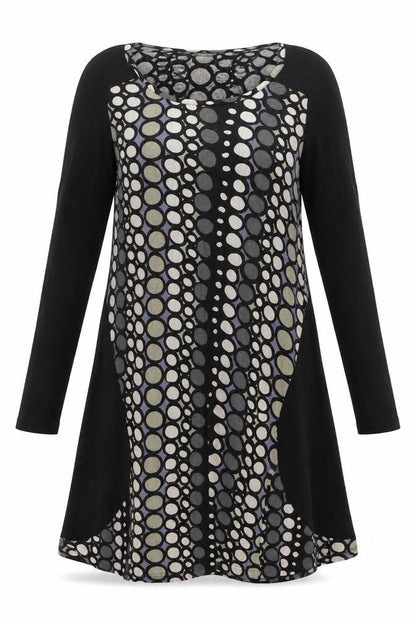 Capri Womens Black Geometric Viscose Shift Size 12 Scoop Neck Pullover