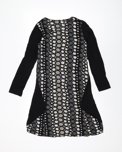 Capri Womens Black Geometric Viscose Shift Size 12 Scoop Neck Pullover