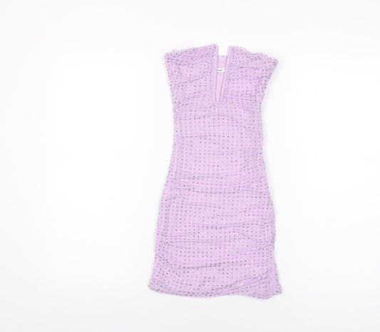 Bershka Womens Purple Polyester Mini Size XS Off the Shoulder Zip