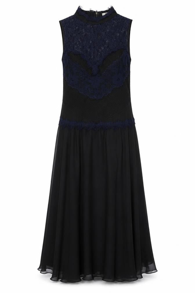 Label Lab Womens Black Geometric Polyester Maxi Size 12 Round Neck Zip