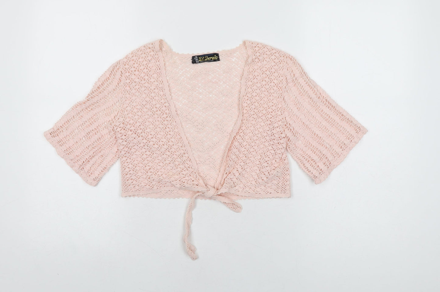 El.Dorado Womens Pink Geometric Polyester Cropped T-Shirt Size L V-Neck