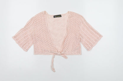 El.Dorado Womens Pink Geometric Polyester Cropped T-Shirt Size L V-Neck