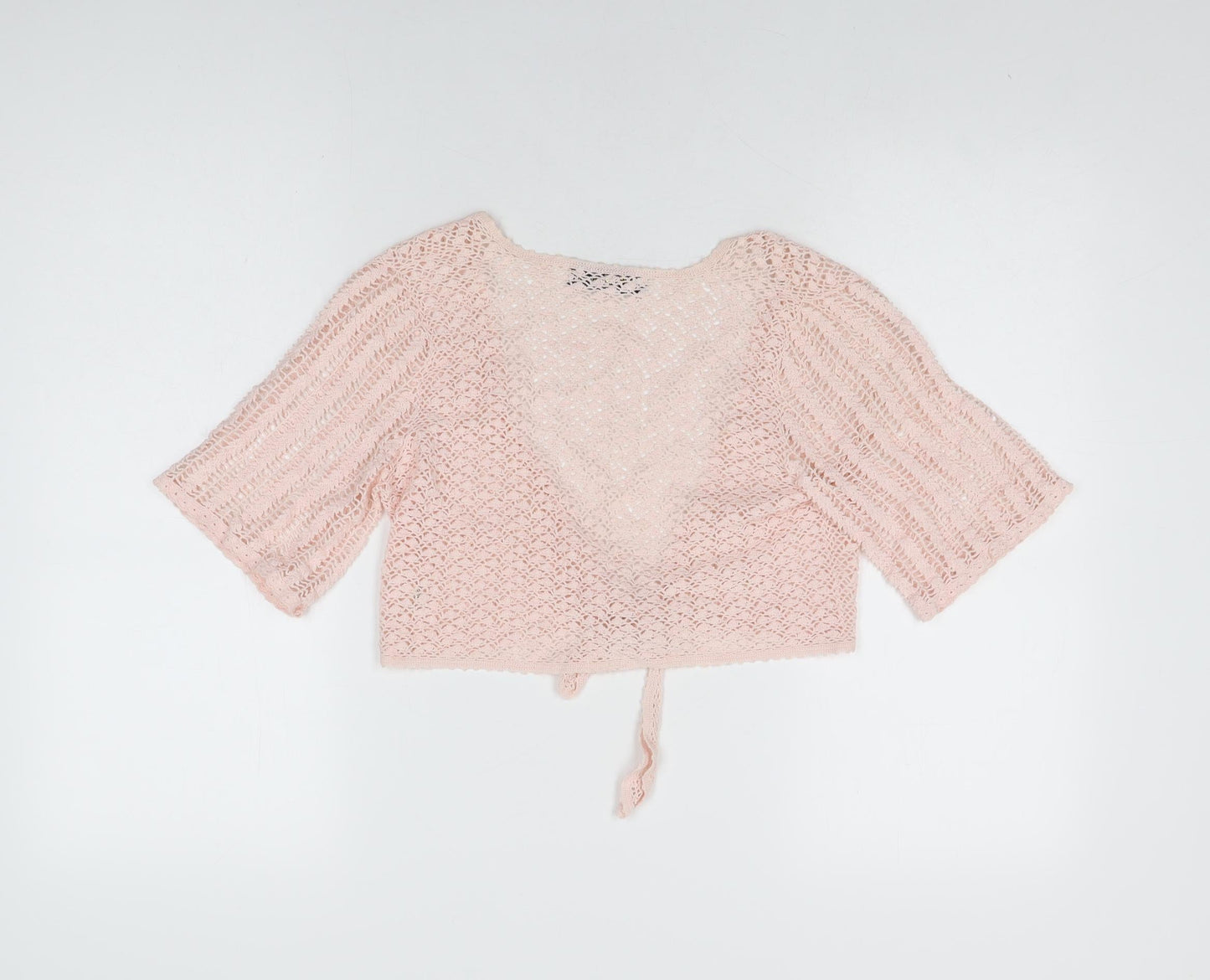 El.Dorado Womens Pink Geometric Polyester Cropped T-Shirt Size L V-Neck