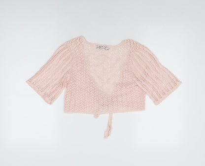 El.Dorado Womens Pink Geometric Polyester Cropped T-Shirt Size L V-Neck
